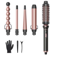 Wavytalk 5 in 1 Curling Wand Set, Multi Curl, Curling Wand Set with Thermal Brush and 4 Interchangeable Ceramic Curling Wand(0.5”-1.25”), Instant Heat