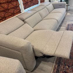 Living Spaces Power Reclining Couch – 4 Recliners, USB, Warranty