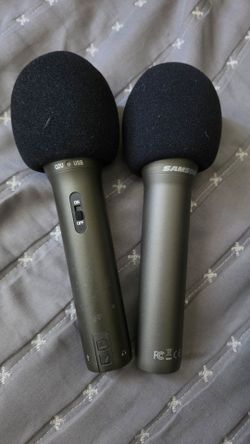 Pair (2) Samson Q2U USB / XLR Dynamic Microphones with Foam Windscreens