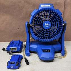 Kobalt 7-in 24 -Volt 3 -Speed High Velocity Indoor/Outdoor Blue Misting Floor Fan Battery Included