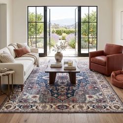 Brand New 8x10 Washable Area Rug - Wyatt & Ash Aliyeh Navy (Retail $150)