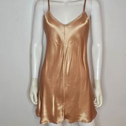 VTG Dona Jean Satin Slip Dress Chemise in Copper Tan - Women's Intimates Size 2