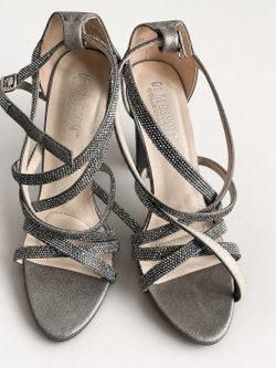 DE BLOSSOM Silver Rhinestone Block Heel Sandals Strappy
