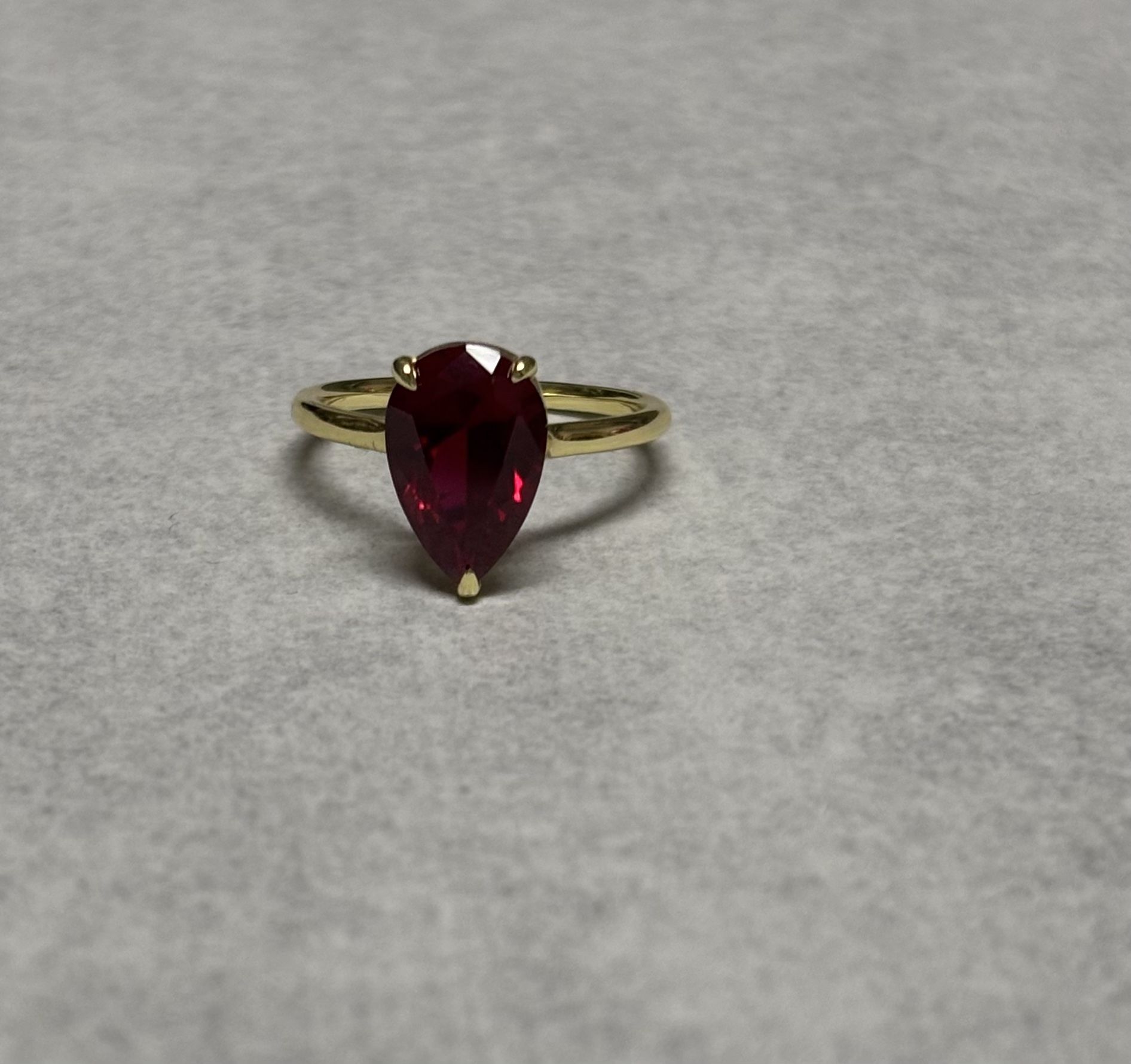 Size 6.5 Yellow Gold Plated Silver 8x12 Pear Lab Ruby Ring