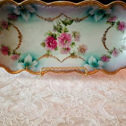 PK Silesia Hand painted Tray Floral And Gold Accents 
