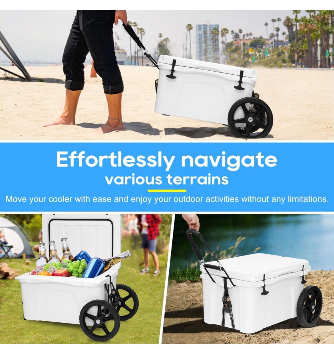 Brand New Universal Cooler Cart Kit for Heavy-Duty Coolers,15.5 in to 17.5 in Wide Coolers, All Terrain 12 Inch Wheels & Ratchet Straps - A33