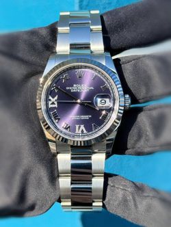 BRAND NEW 2025 Rolex Datejust 36mm Aubergine Roman Numeral Purple Diamond Dial 126234 Stainless Steel Oyster Bracelet 18k fluted bezel Watch Full set