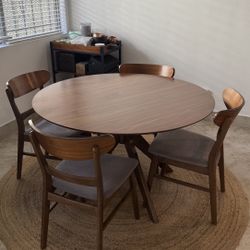  Round Dining Table + 4 Chairs – Modern / Mid-Century – Priced for Condition