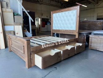 Queen Solid Wood Bed Frame With 3 Drawers $840