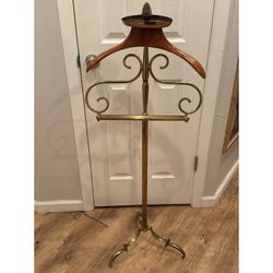 Vintage Italian Art Deco Brass & Wood ShopDisplay Clothes Valet, 1940s? Patina 