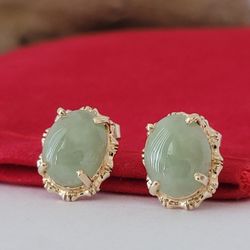 ❤️14k Precious Solid Yellow Gold Natural Jade Small Earrings!/ Bellos Aretes de Oro de Jade Natural! 👌🎁Post Tags: Aritos de Oro