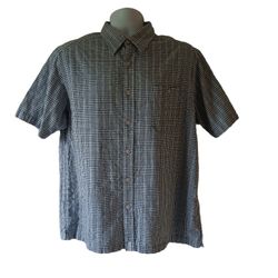 DKNY jeans boy's blue/white plaid short-sleeve button up shirt size L 