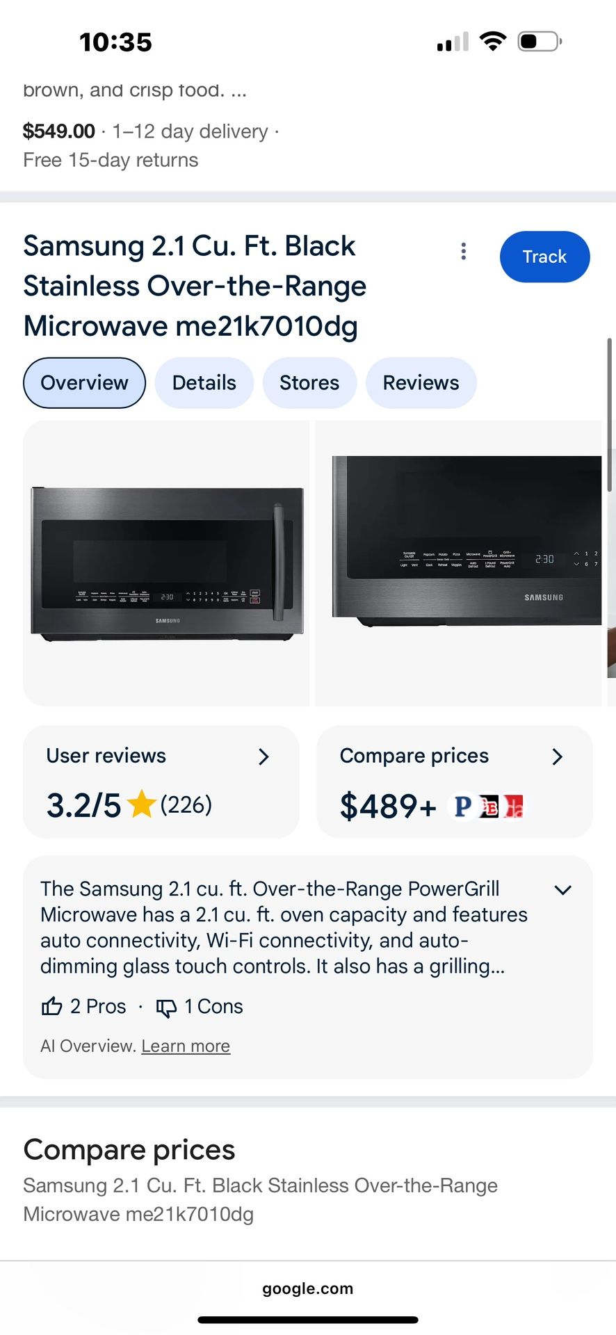 Stainless Steel Over The Range Microwave
