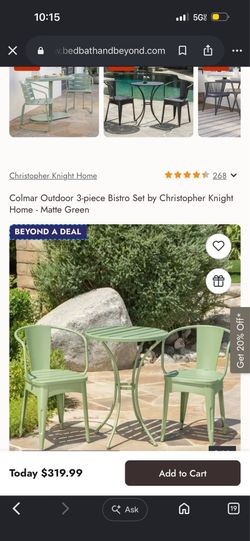 Christopher Knight Home Colmar Outdoor 3-piece Bistro Set Matte Green