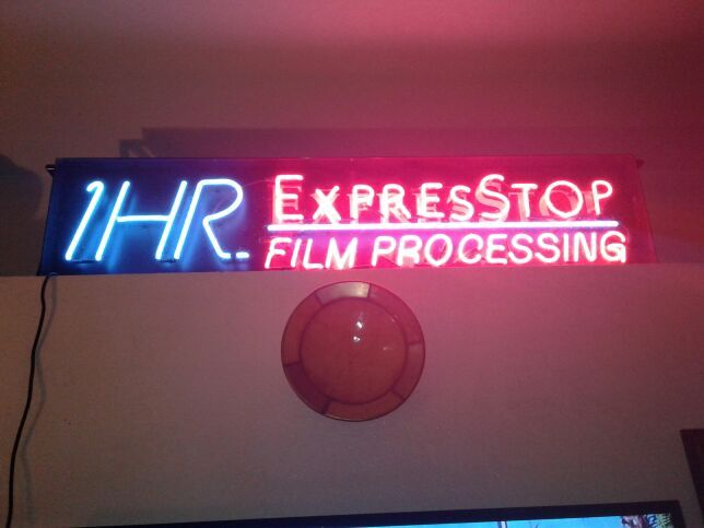 Huge neon sign 1 hour Express Stop film processing great for decoration