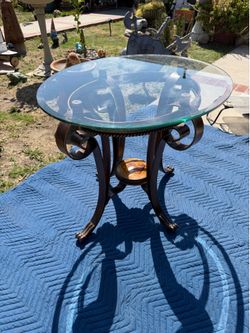 Heavy and Beautiful Glass Top End Metal Copper Color Table