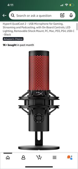 HyperX QuadCast 2 – USB Microphone for Gaming, Streaming and Podcasting, with On-Board Controls, LED Lighting, Removable Shock Mount, PC, Mac, PS5, PS