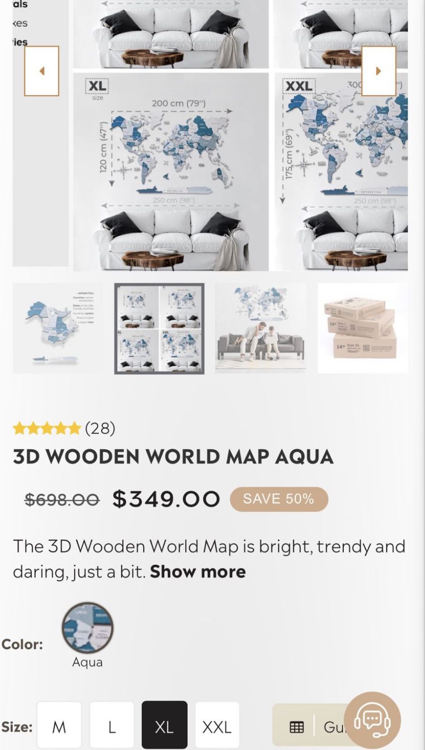3D Wooden World Map Aqua