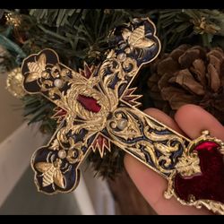 Rare Gold holiday cross ornament from Vatican 