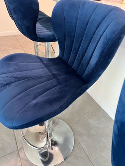 Navy Blue Velvet Adjustable Bar Stools – Set of 4