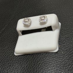925 Sterling Silver Moissanite Square Halo earrings
