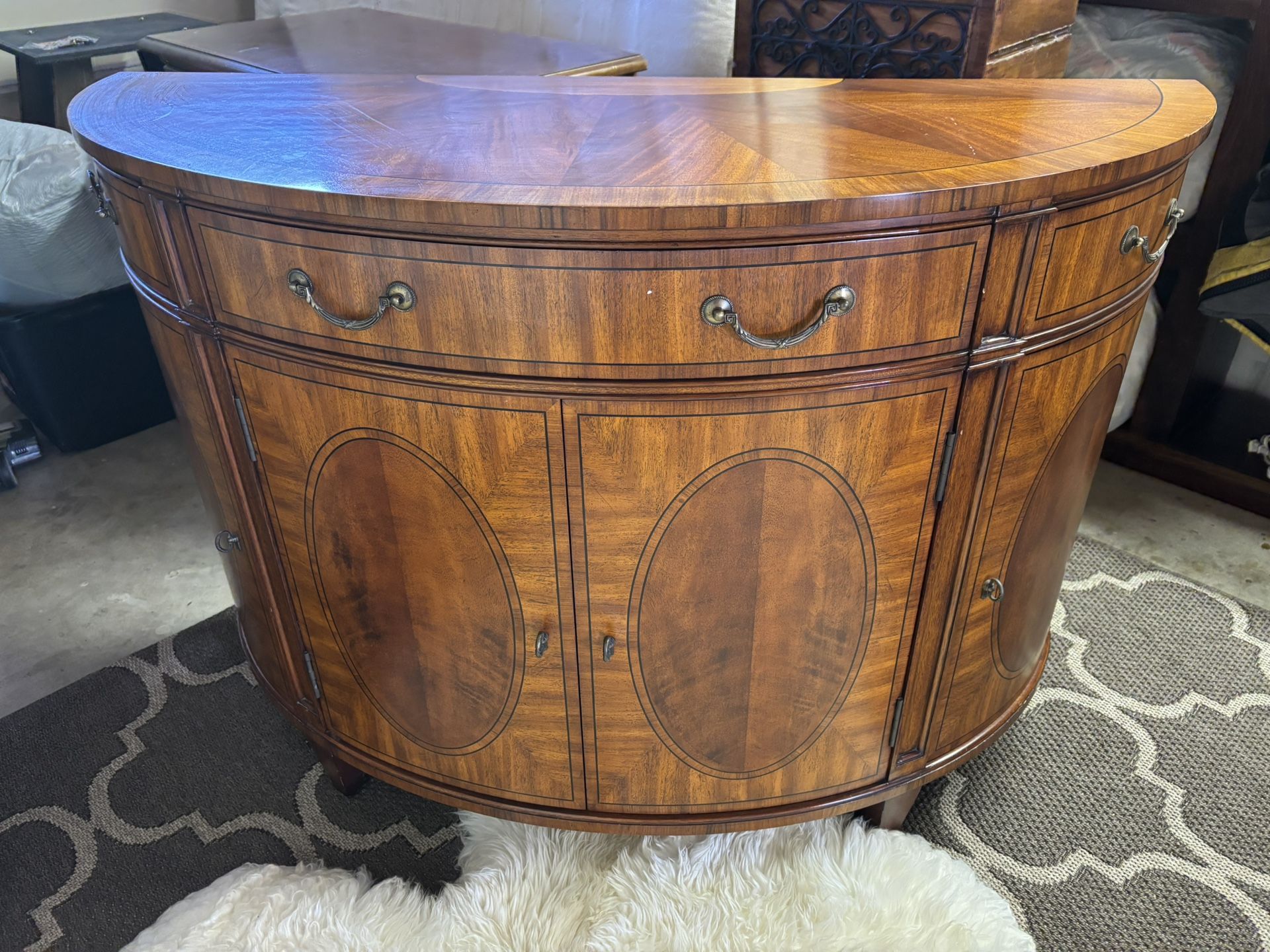 50” Semi-Circle Cabinet with Doors And Shelves