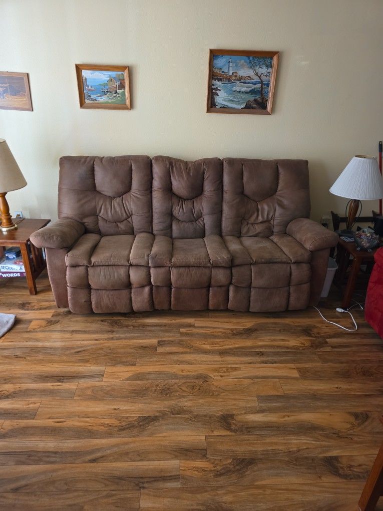 Dual Power Reclining Leather Couch