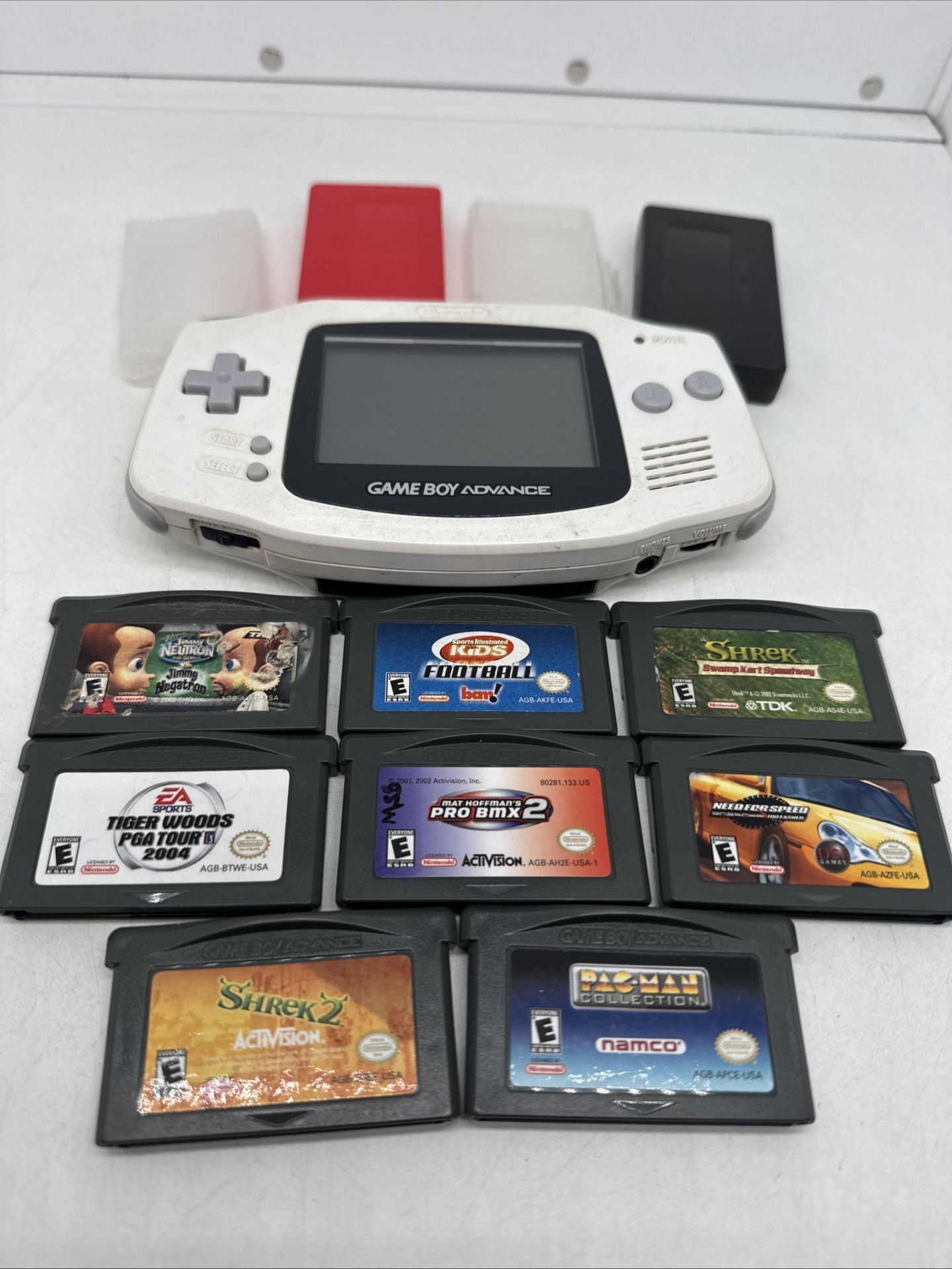 Nintendo Game Boy Advance GBA Arctic White Console Bundle 9 Games 4 Cases