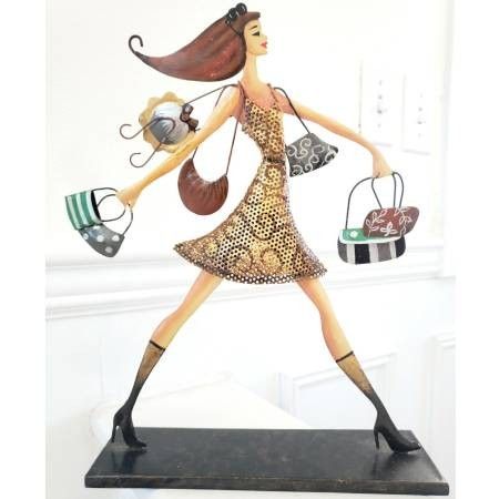 Metal Art Decor Sculpture Statue Shopping Woman