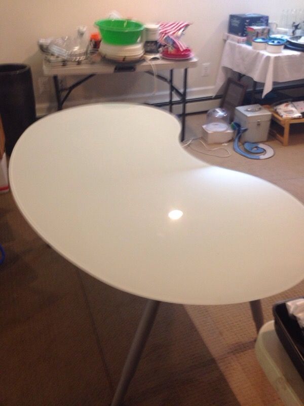 IKEA Galant white glass, Kidney Shape table top with "A" legs
