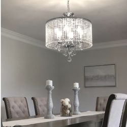 Crystal Chandelier | 6-Light with Polished Chrome Finish and Crystal Dangles