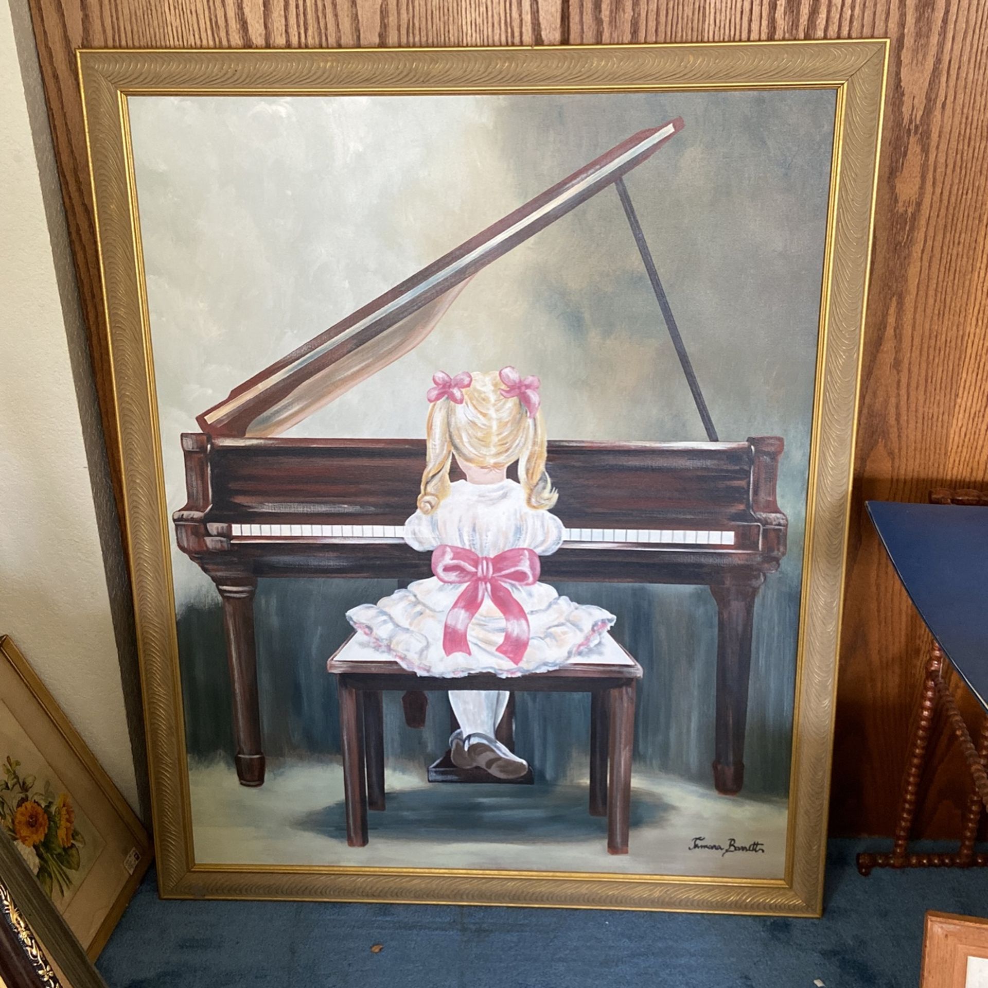 Oil On Canvas Girl Playing Piano Painting Framed By Barrett