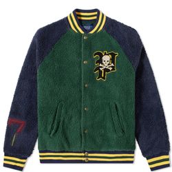 POLO RALPH LAUREN HEAVY FLEECE SHERPA Skull Crossbones VARSITY JACKET Size XL