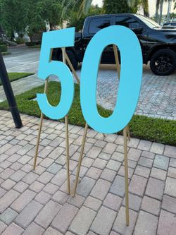 Birthday Numbers Handmade Baby Blue Wooden “50” – 50th Birthday Decor
