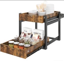 Livofloral 2 Tier Pull Out Cabinet Organizer, 14" W X 17.7" D Heavy Duty Slide Out Wood Shelves Storage Organizer, Pull Out Cabinet Drawer For Kitchen