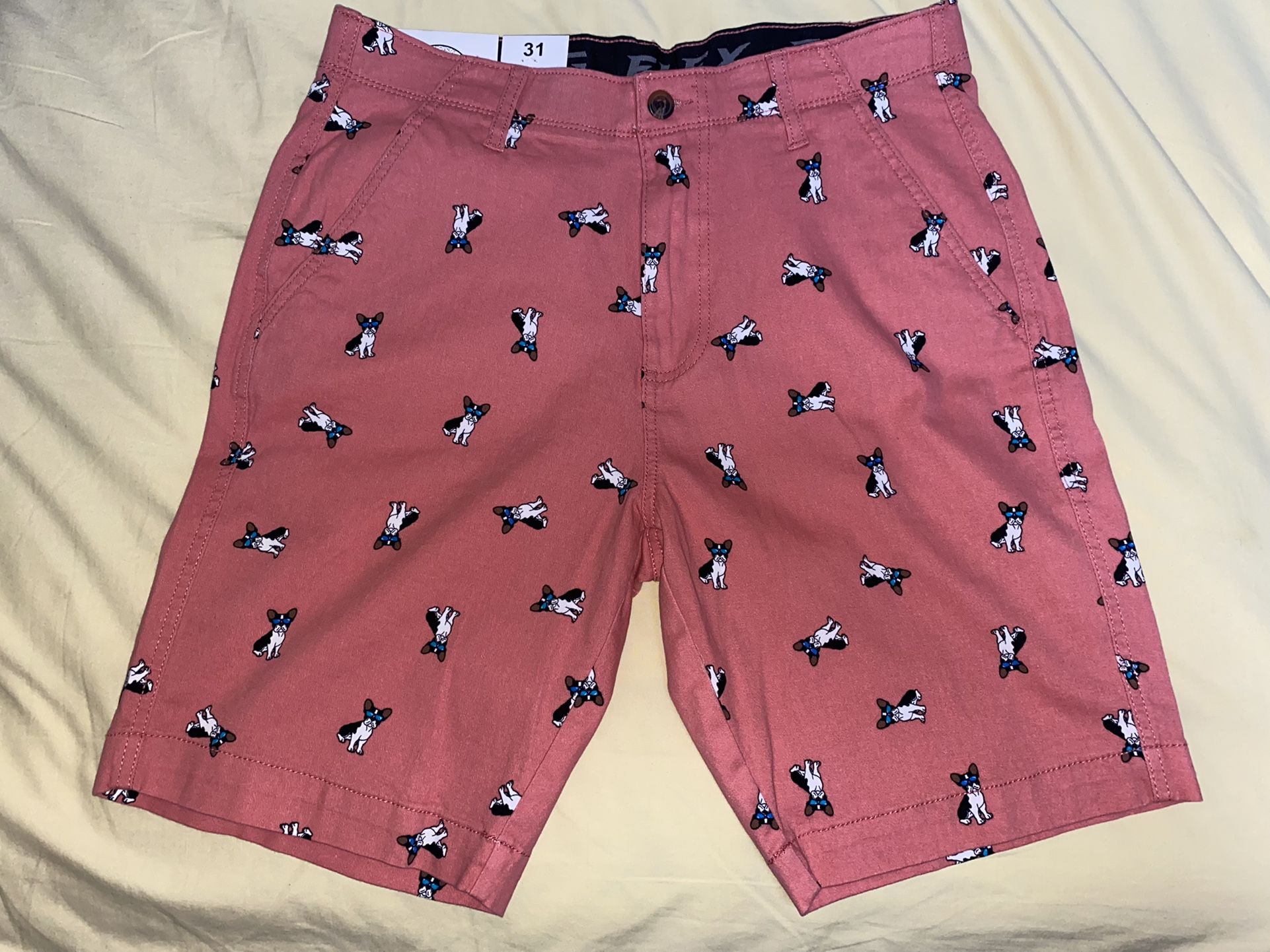 Plugg Flex Waist Casual Color salmon French Frenchie Dog Shorts Mens New Sz 31,32,36 & 38