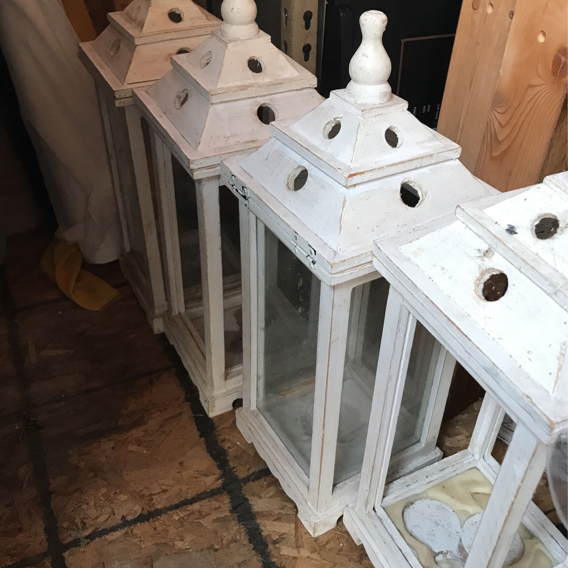 White Wooden Candle Lanterns