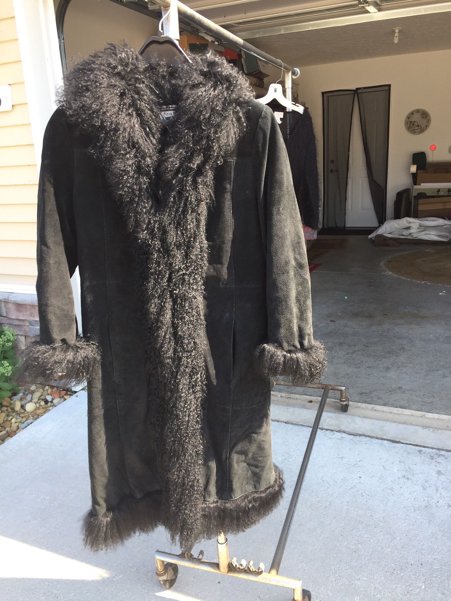 Suede Coat Size 12 With Alpaca Fur Trim. 