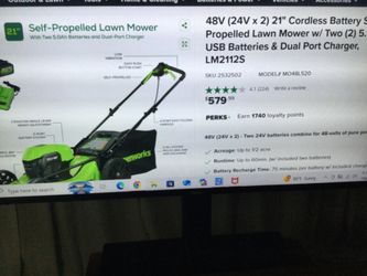 GREENWORKS 48V (24V X 2 ) CORDLESS BATTERY SELF-PROPELLED LAWN MOWER W/ TW0 5.0 AH USB BATTERIES & DUAL PORT CHARGER