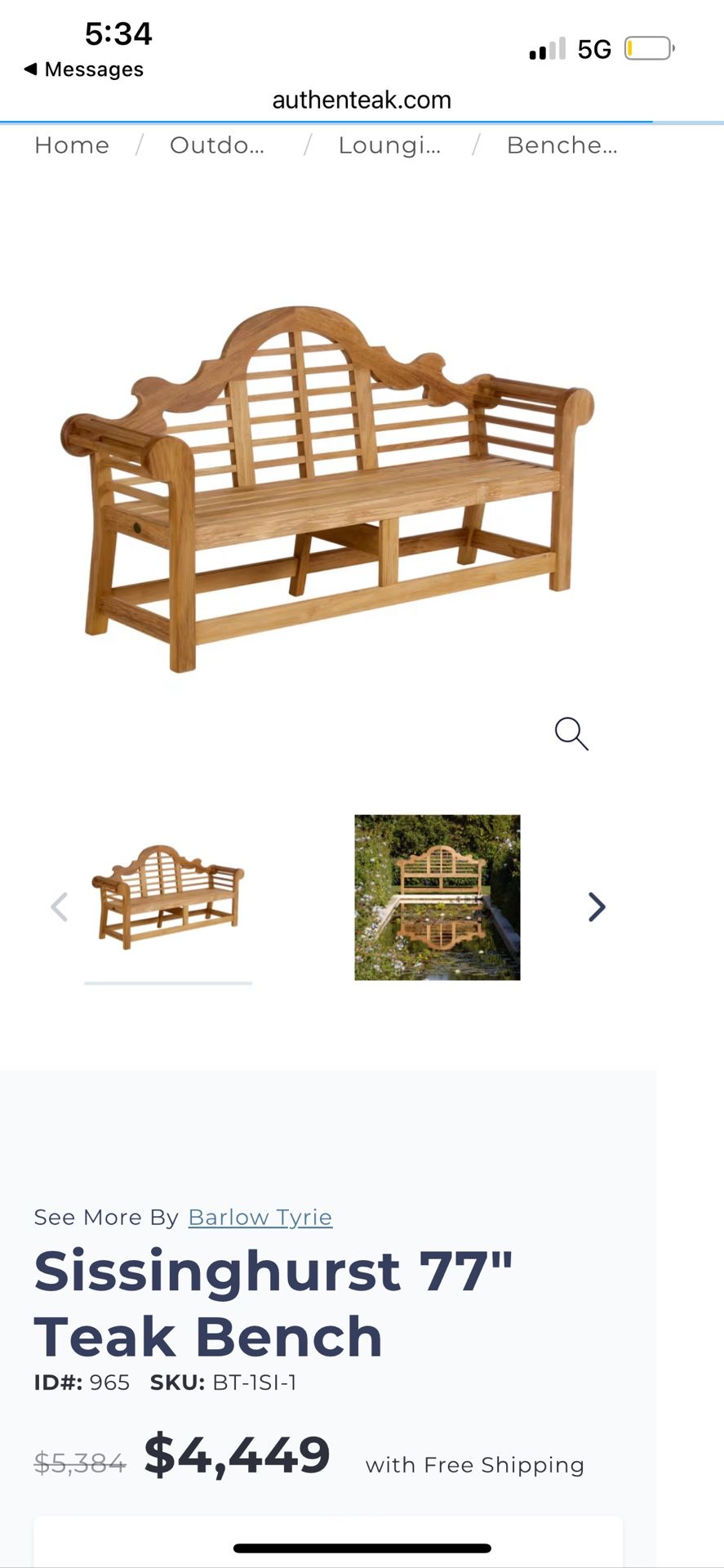 Teak Wood Patio Sofa 