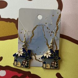 Blue Mushroom House earrings