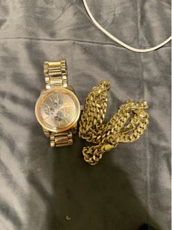Onyk Gold Plated Watch With Rope Chain 14K