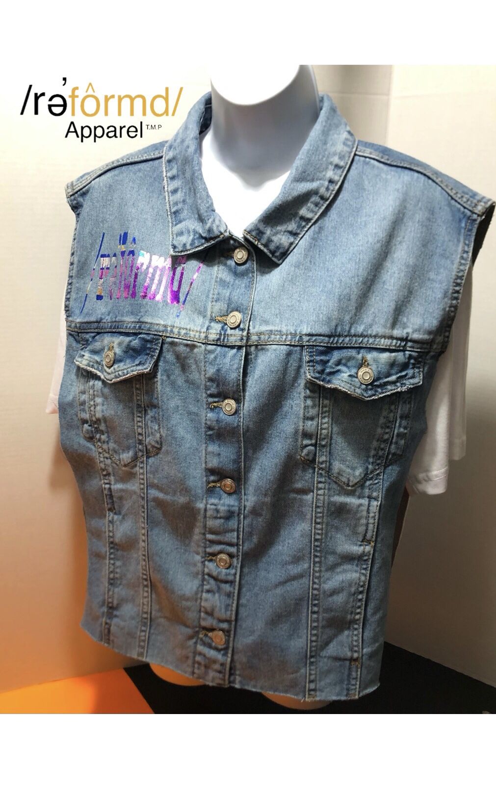 /re’formd/ apparel Pullover Button Down Denim Jean jacket.