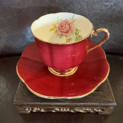 Trentham Staffordshire Burgundy Red Cup and Saucer 