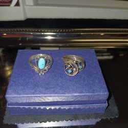 Two Beautiful/elegant925 Turquoise Rings Size 8 And Size 6