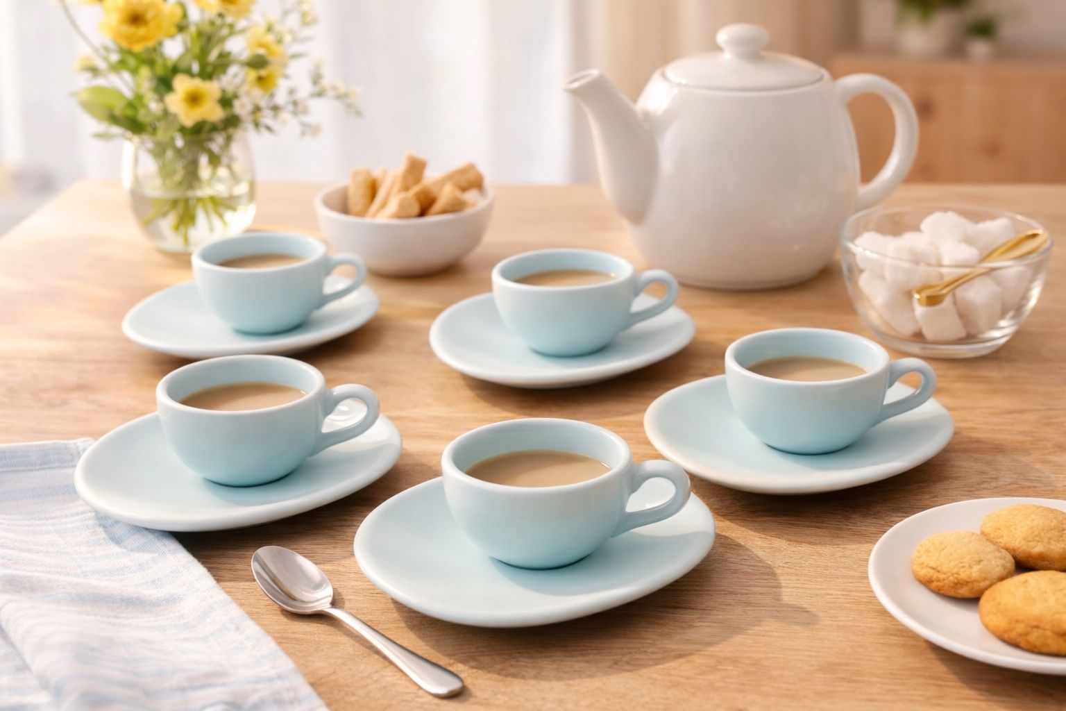 Nigella Lawson 2003 Living Kitchen Duck Robin Egg Blue Cups & Saucers Set of 5