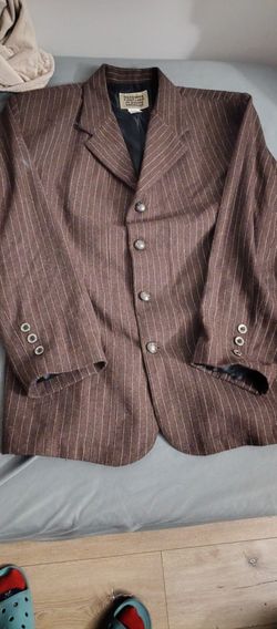Frontier Classics Tucson Coat Men Size 42 Wool Silver Buttons Brown Pinstripe