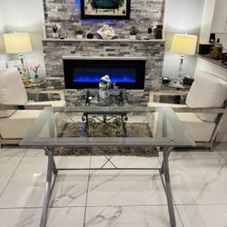 Sleek Glass & Metal Desk – Modern & Sturdy