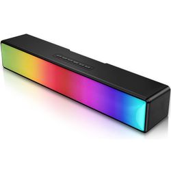 Computer Speakers, Computer Sound Bar with RGB Lights, USB Powered PC Speakers with Stereo Sound, Bluetooth 5.1 and 3.5mm Aux-in,Gaming Speakers for D
