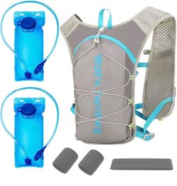 Hydration Backpack with 2pcs 2L Water Bladder, Lightweight Water Backpack for Hiking, Hydration Vest with 2pc Wrist Braces and 1pc Head Band for Runni